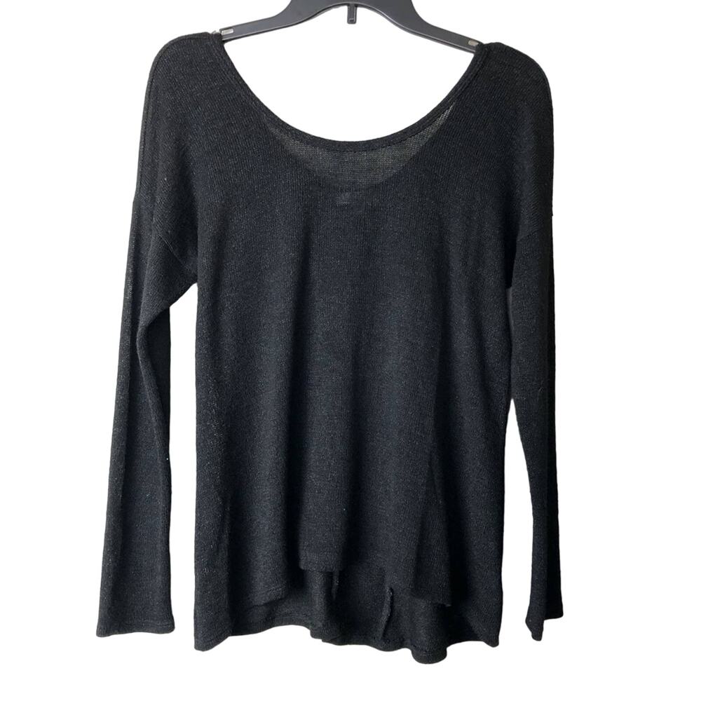 Moa Moa Black Animal Cheetah Print Bow Scoop Neck Loose Knit Sweater Shirt Top